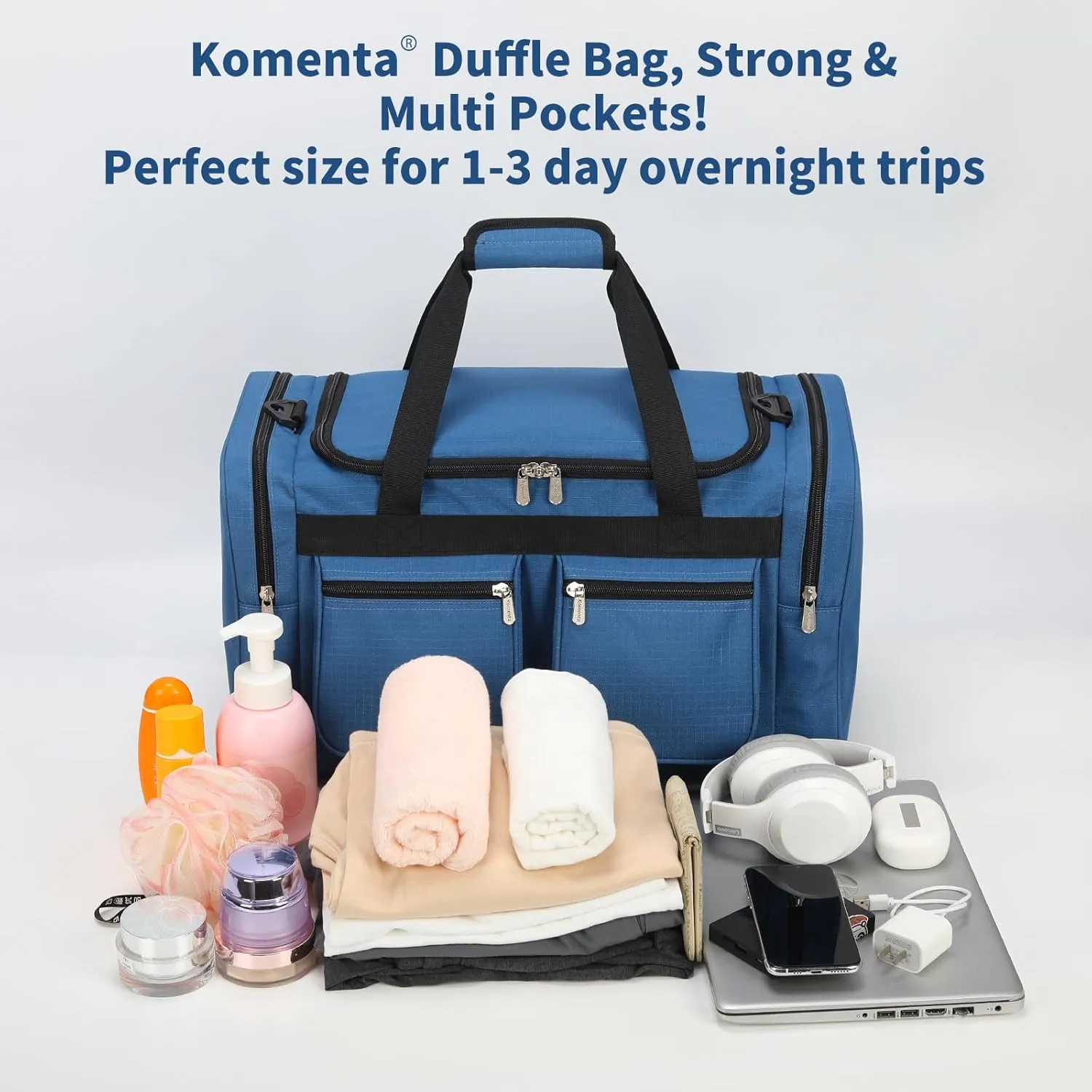 20 inch Sport Duffle Bag for men, Weekender Overnight Bag for Traveling (Blue)