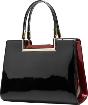 2024 Red Patent Leather Handbag Women Middle Aged Mom Top Handle Shoulder Bag Multi Pocket Design Commute