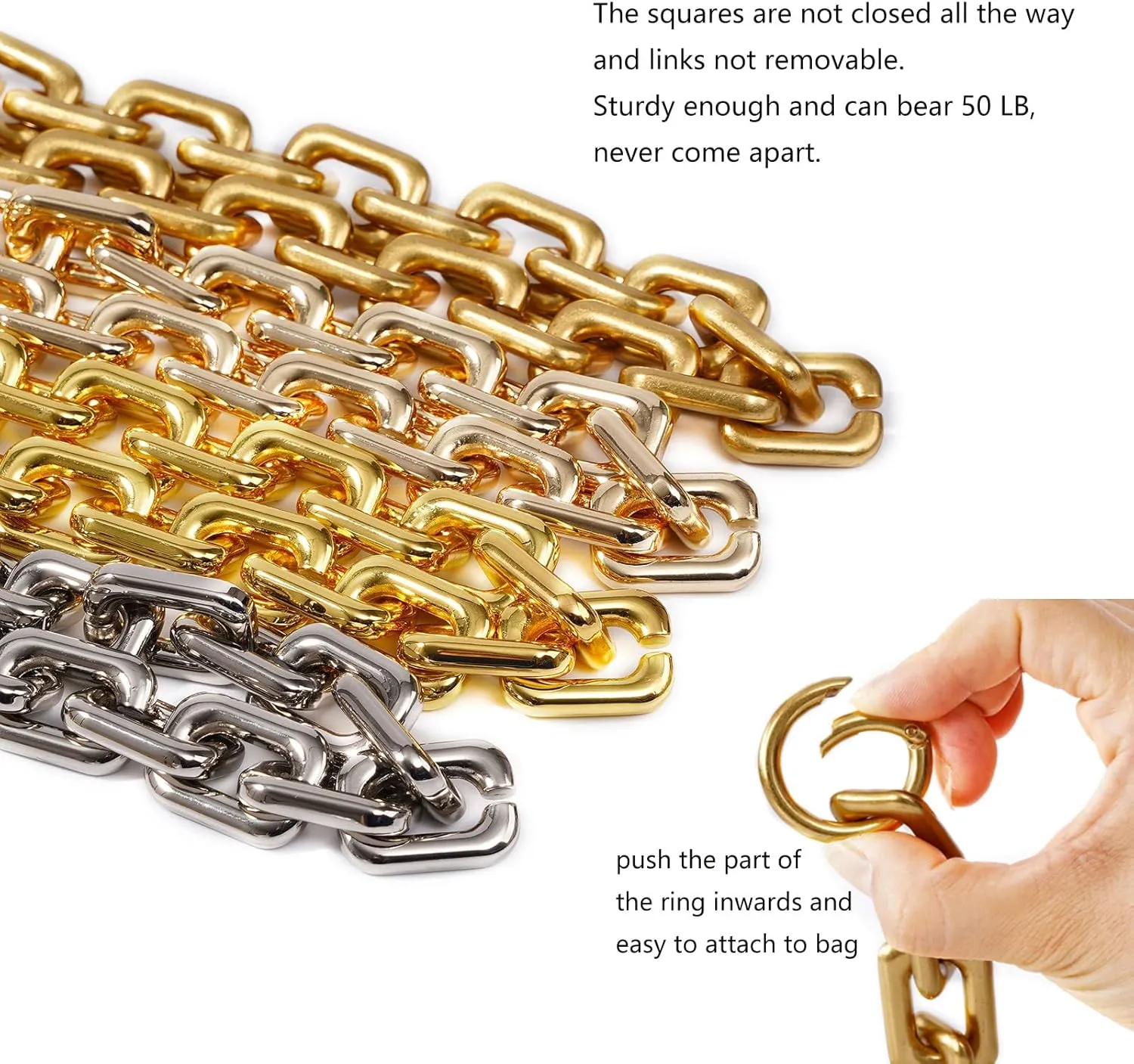 22.5 Inch Gorgeous Heavy Metal Bag Chain Purse Handle Shoulder Strap Replacement (Silver, Large)