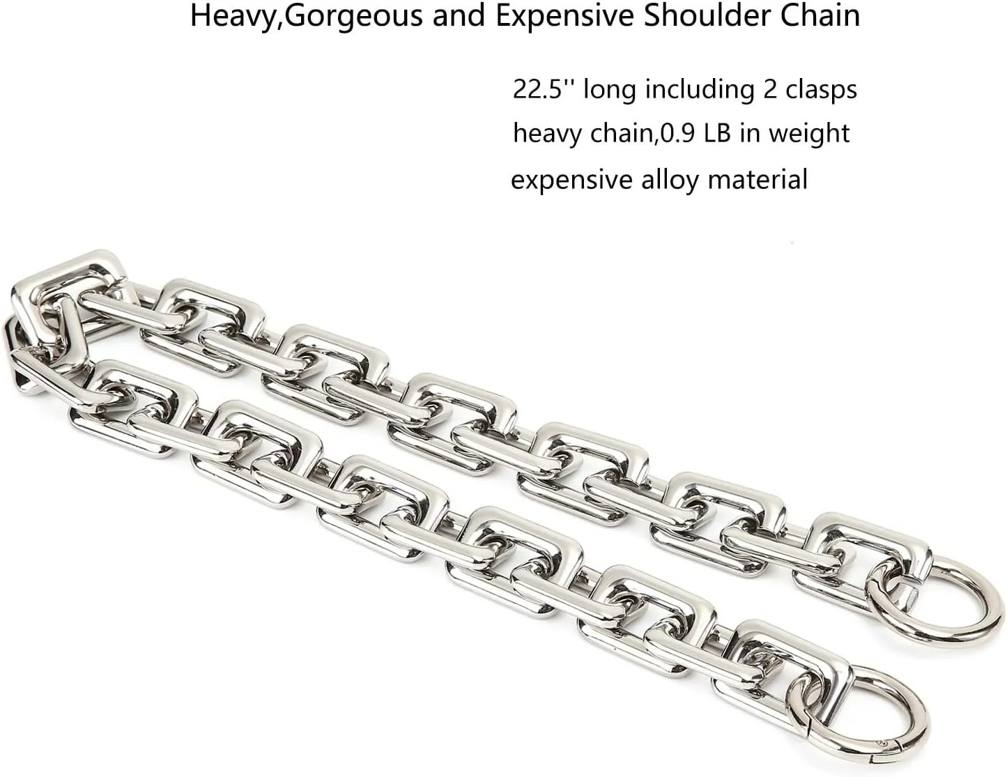 22.5 Inch Gorgeous Heavy Metal Bag Chain Purse Handle Shoulder Strap Replacement (Silver, Large)