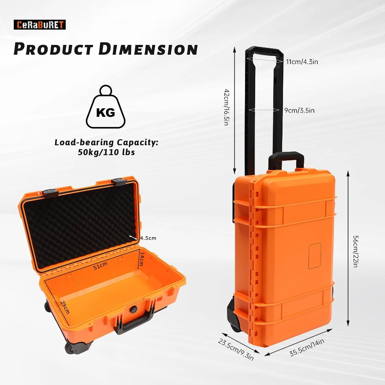 22" Protective Roller Camera Hard Case, Camera Protective Tools, Easy To Carry, Water And Shock Resistant With Foam, Protective Case For For Storing Camera Equipment And Other Valuables (Orange)