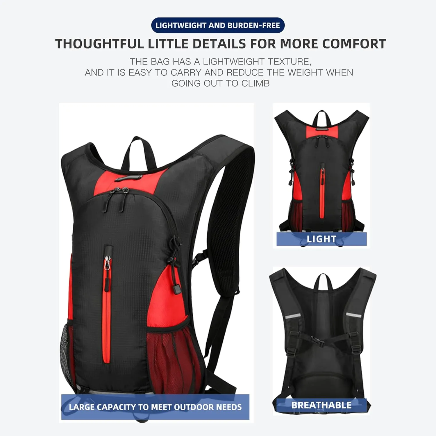 25L Ultralight Lightweight Waterproof HikingBackpack Foldable Travel Camping Hiking Outdoor Sports Backpack Daypack with reflective strips (black red)