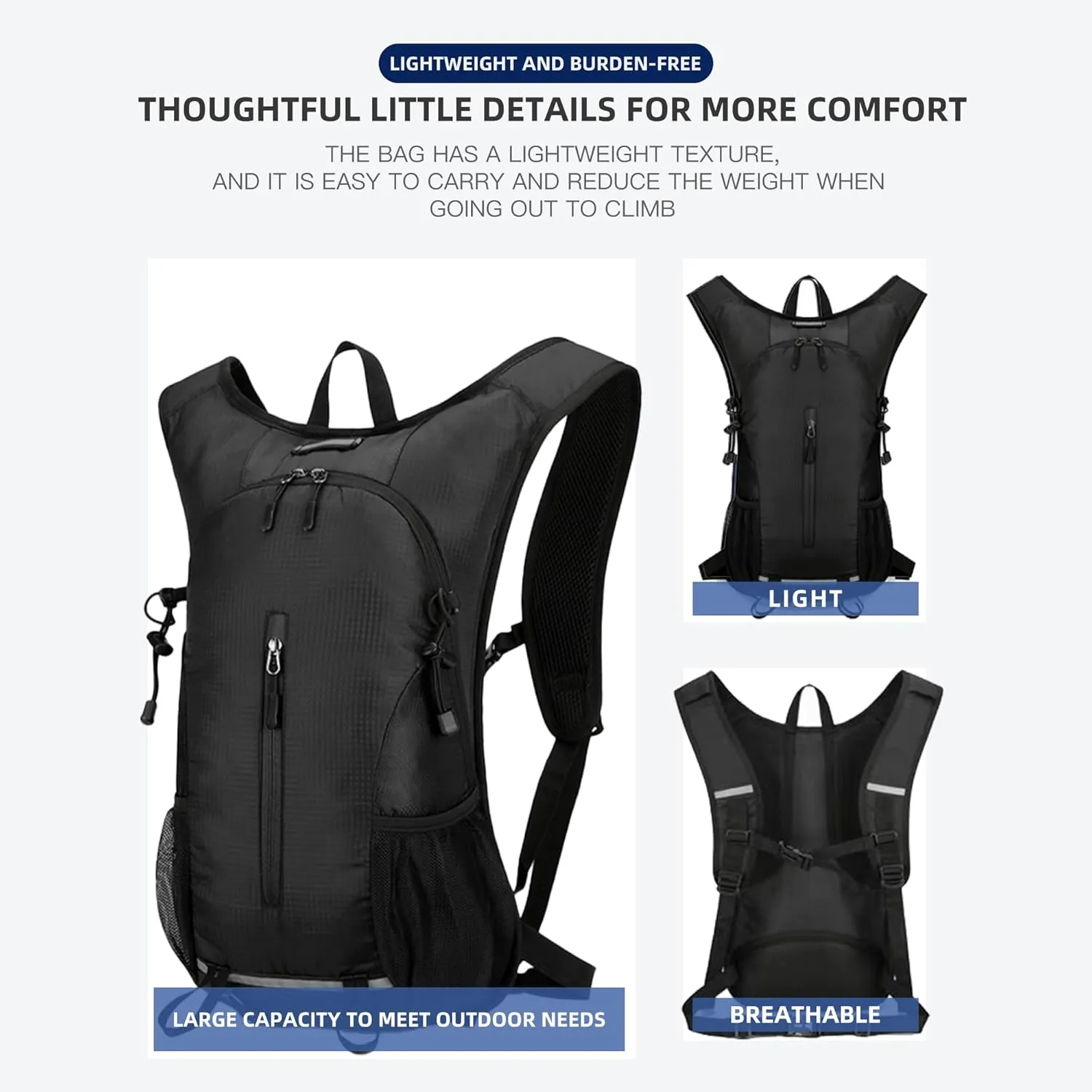 25L Ultralight Lightweight Waterproof HikingBackpack Foldable Travel Camping Hiking Outdoor Sports Backpack Daypack with reflective strips(black)