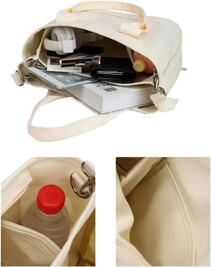 2E-youth Canvas Tote Bag for Women Large Capacity Multi-Pocket Handbag Crossbody bag Satchel Bag