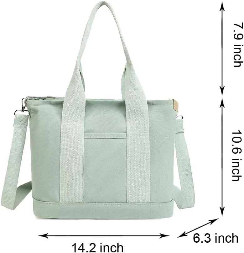 2E-youth Canvas Tote Bag for Women Large Capacity Multi-Pocket Handbag Crossbody bag Satchel Bag