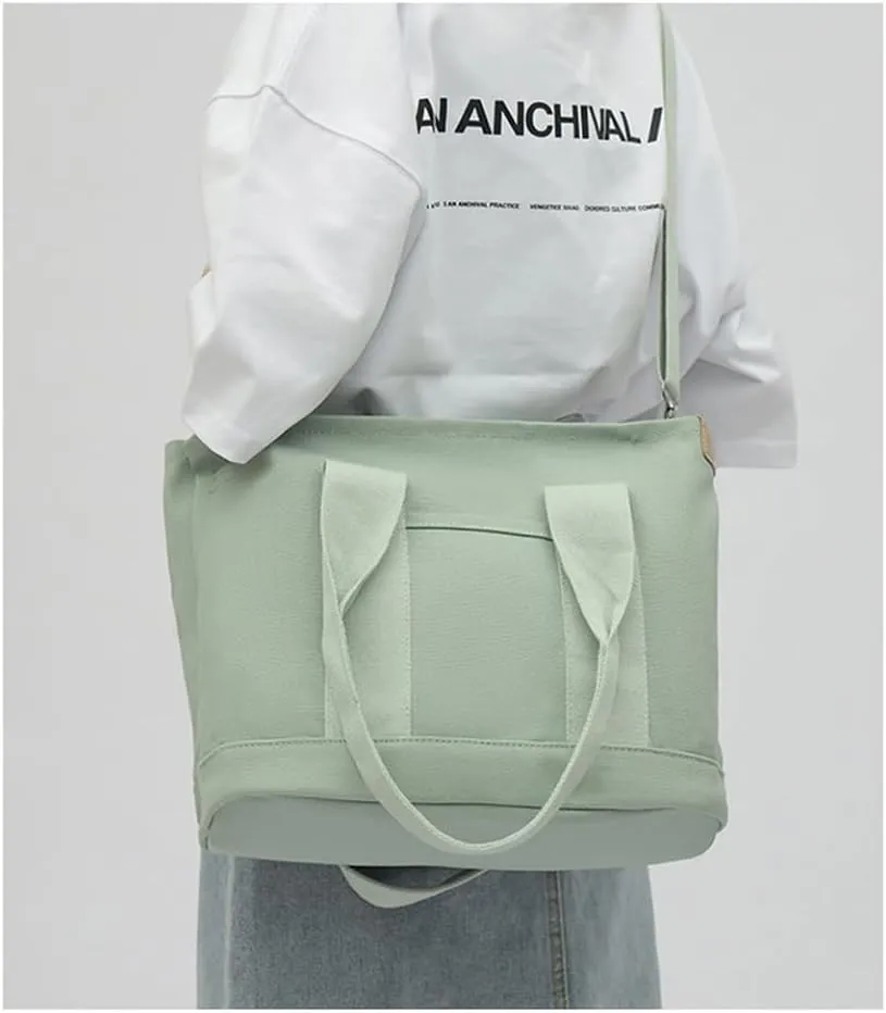 2E-youth Canvas Tote Bag for Women Large Capacity Multi-Pocket Handbag Crossbody bag Satchel Bag