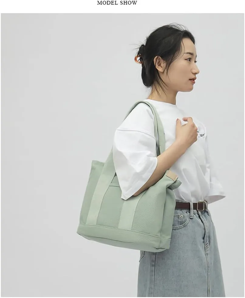 2E-youth Canvas Tote Bag for Women Large Capacity Multi-Pocket Handbag Crossbody bag Satchel Bag