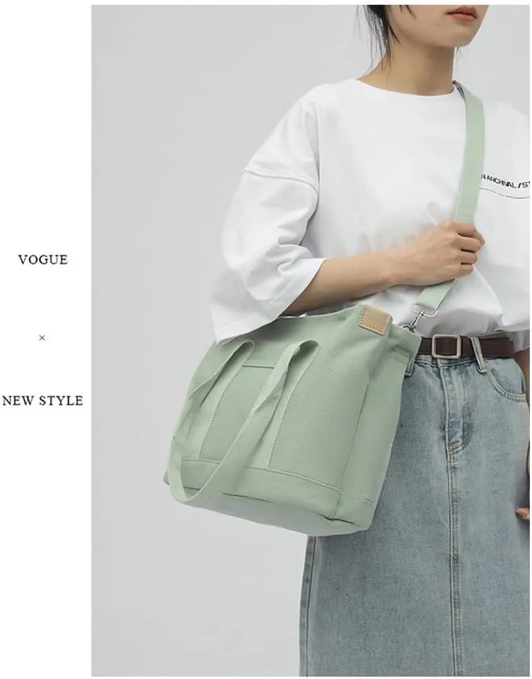 2E-youth Canvas Tote Bag for Women Large Capacity Multi-Pocket Handbag Crossbody bag Satchel Bag
