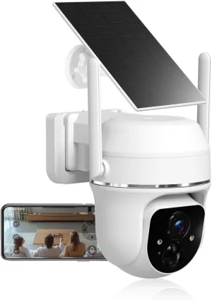 2K Solar Wireless Security Cameras Outdoor, 355° PTZ, Solar & Battery Powered, PIR Motion Detection, 3MP Full-Color Night Vision, IP65 Waterproof, Cloud/SD Card Storage(Without SD Card)