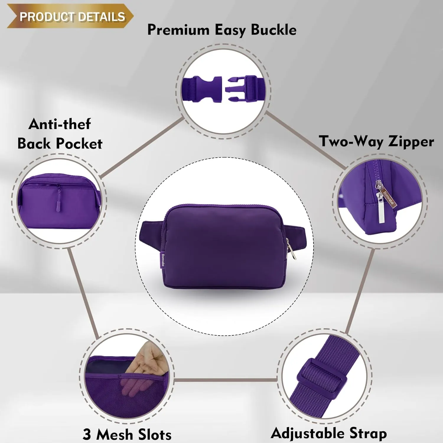 2L Purple Fanny Pack for Women Men, Large Everywhere Belt Bag with Adjustable Strap 55", Fashion Waist Bag Mothers Day Gift for Wife, Crossbody Bag Water-resistant for Travel, Sports, Hiking