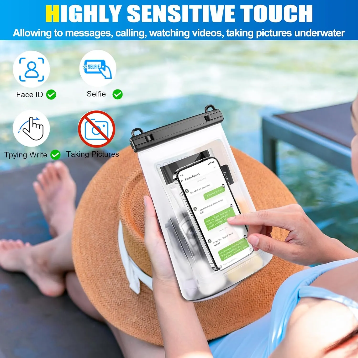 2L Waterproof Phone Pouch for iPhone 16 15 14 11 Pro Max & Galaxy S24 S21 - Floating Large Capacity Dry Bag Stores Sunscreen, Sunglasses - Oversized Waterproof Bag for Beach, Swimming, Kayaking