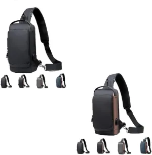 2PCS Carbon Fiber Streamline Anti-Theft Sling Bag, Carbon Fiber Streamline USB Charging Shoulder Bag