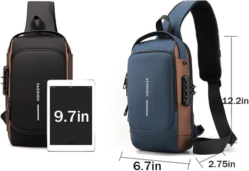 2PCS Carbon Fiber Streamline Anti-Theft Sling Bag, Carbon Fiber Streamline USB Charging Shoulder Bag