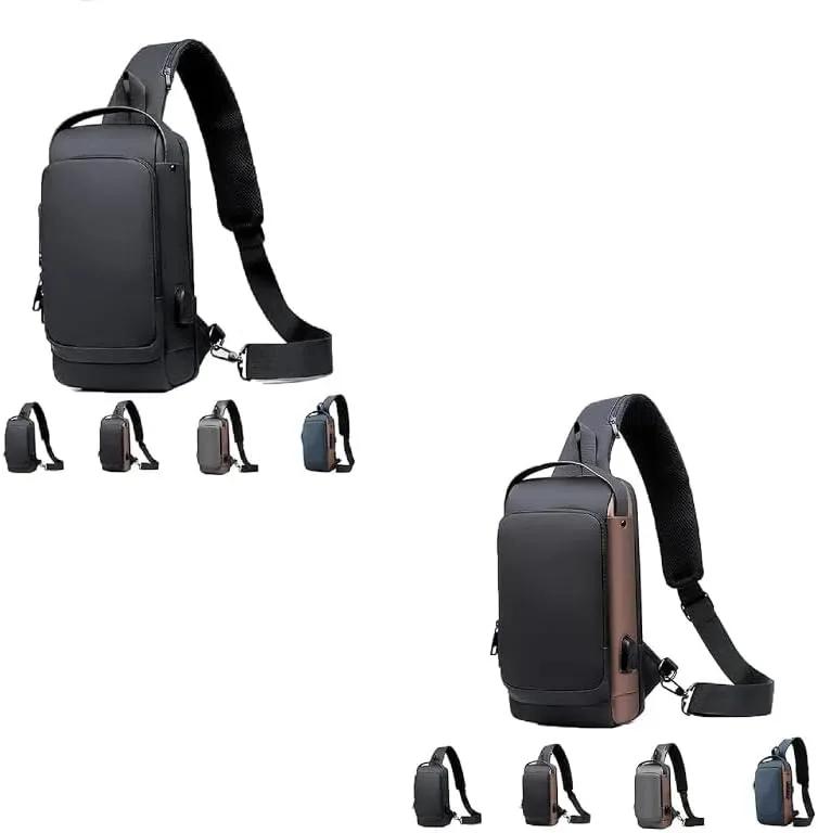 2PCS Carbon Fiber Streamline Anti-Theft Sling Bag, Carbon Fiber Streamline USB Charging Shoulder Bag