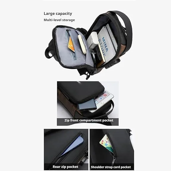 2PCS Carbon Fiber Streamline Anti-Theft Sling Bag, Carbon Fiber Streamline USB Charging Shoulder Bag