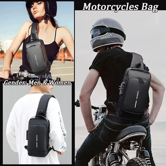 2PCS Carbon Fiber Streamline Anti-Theft Sling Bag, Carbon Fiber Streamline USB Charging Shoulder Bag