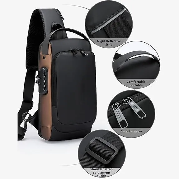 2PCS Carbon Fiber Streamline Anti-Theft Sling Bag, Carbon Fiber Streamline USB Charging Shoulder Bag