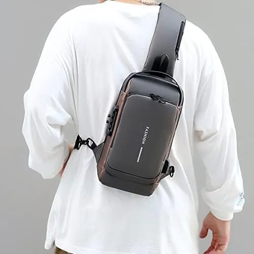 2PCS Carbon Fiber Streamline Anti-Theft Sling Bag, Carbon Fiber Streamline USB Charging Shoulder Bag