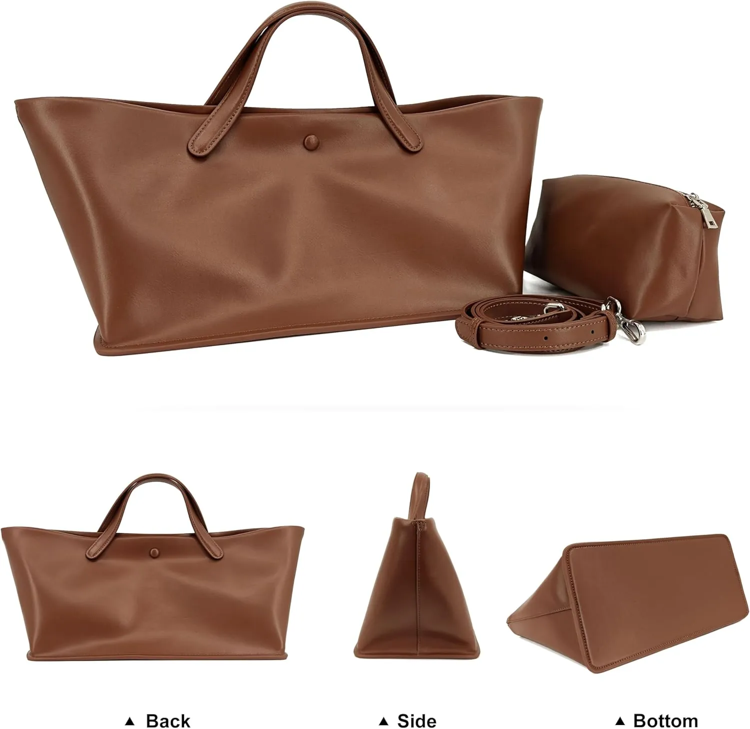 2Pcs Set, Large Leather/Canvas Tote Bag for Women, Casual Designer Detachable Crossbody Shoulder Bag,Top Handle Purse