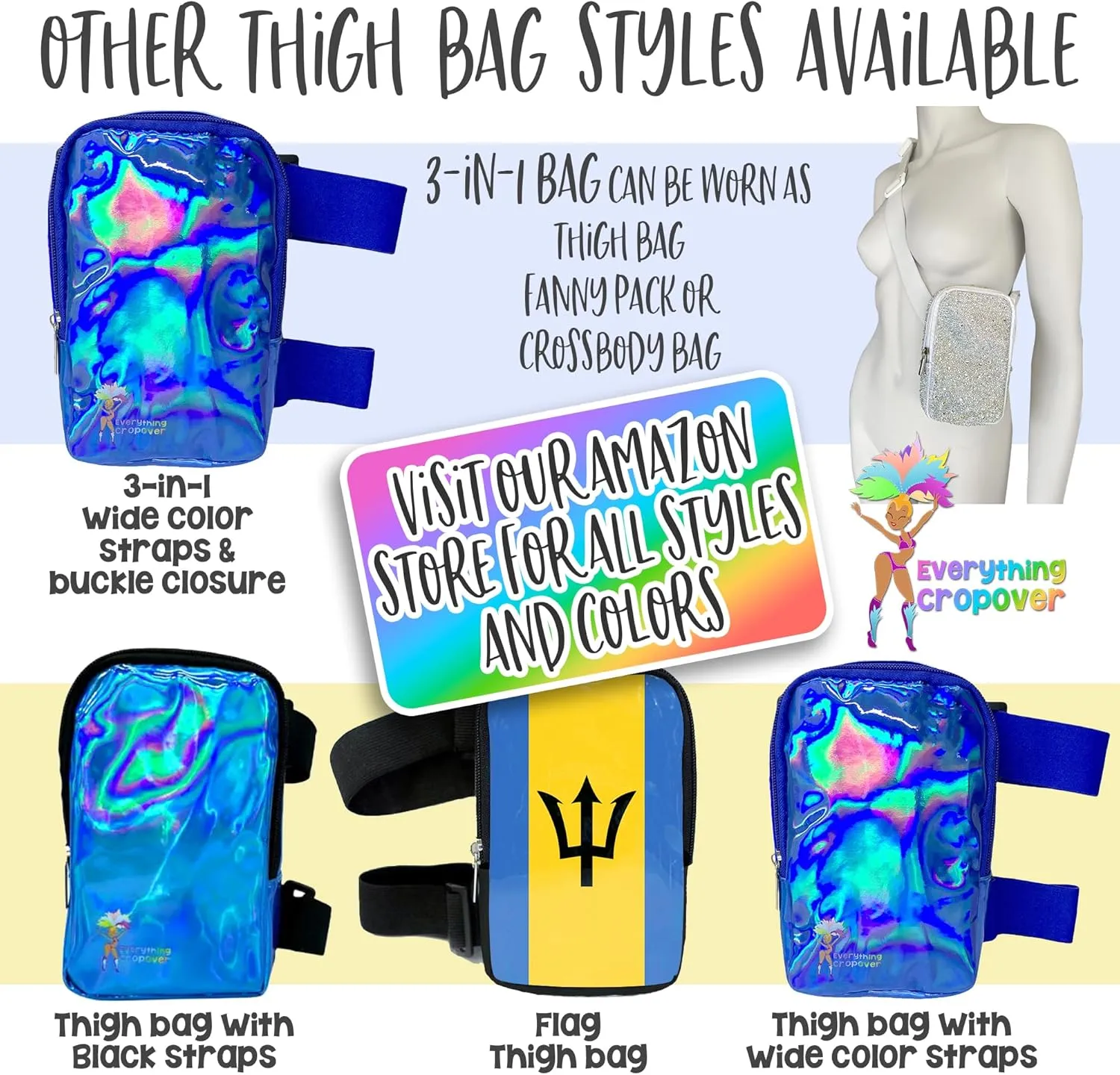 3-IN-1 Thigh Bag Fanny Pack Crossbody | Stadium Leg Harness Waist Bag | Rave Leg Pack with Buckles | Clear