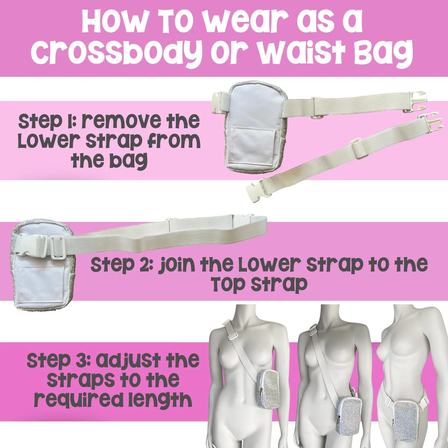 3-IN-1 Thigh Bag Fanny Pack Crossbody | Stadium Leg Harness Waist Bag | Rave Leg Pack with Buckles | Clear