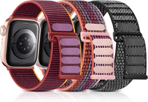 3 Pack Band Compatible with Apple Watch Band 38mm 40mm 41mm 42mm 44mm 45mm 46mm 49mm Women Men, Breathable Braided Woven Fabric Nylon Sport Loop Strap for iWatch SE Ultra Series 10 9 8 7 6 5 4 3 2 1