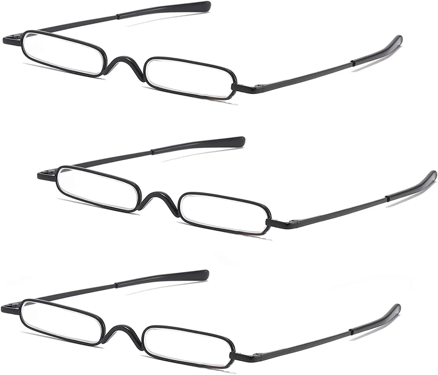 3 Pack Mini Slim Pen Reading Glasses - Compact Readers with Pen Clip Case Spring Hinge Metal Frame Eyeglasses (Black,  1.75)
