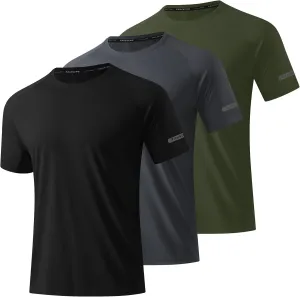 3 Pack Workout Shirts for Men Short Sleeve UPF 50  Sun Protection Tee Moisture Wicking Athletic Rash Guard T-Shirts Running