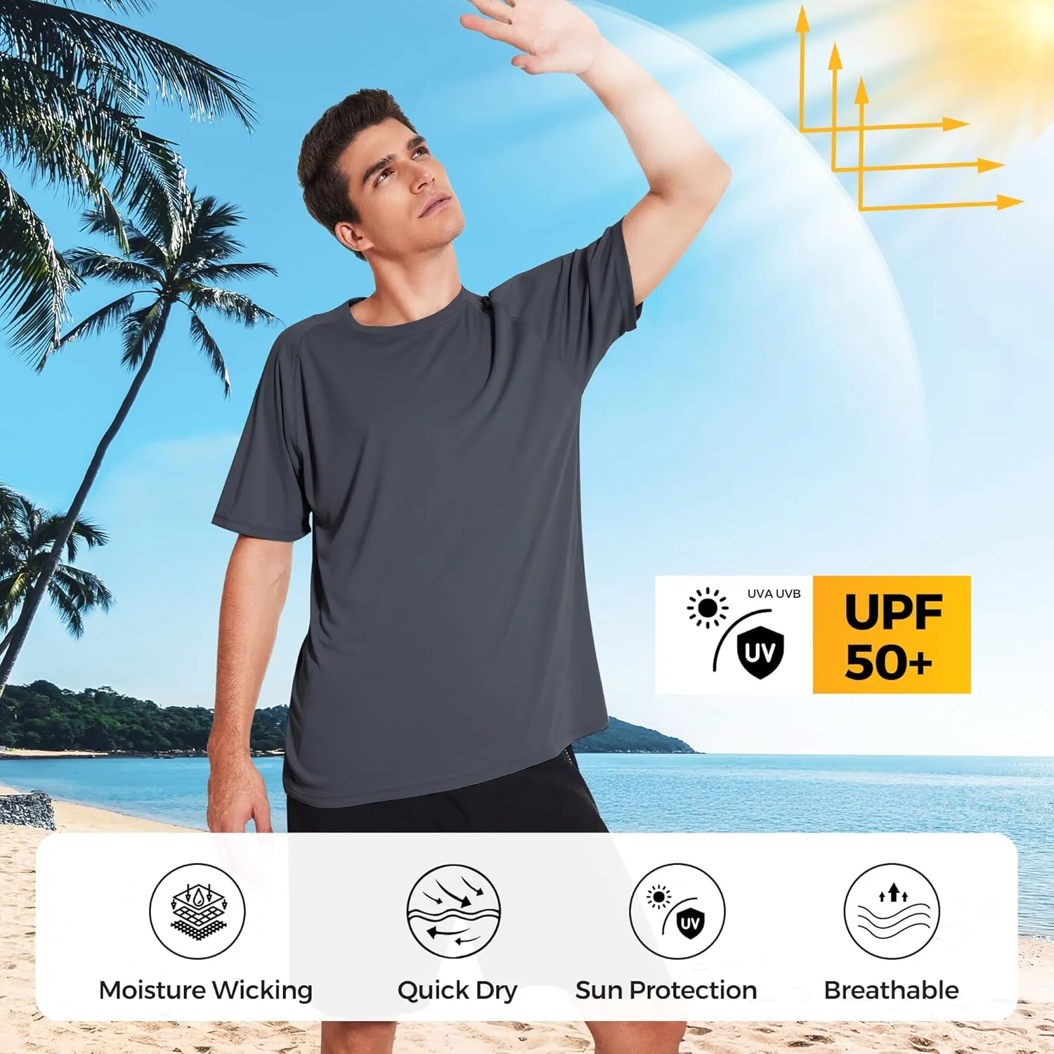 3 Pack Workout Shirts for Men Short Sleeve UPF 50  Sun Protection Tee Moisture Wicking Athletic Rash Guard T-Shirts Running