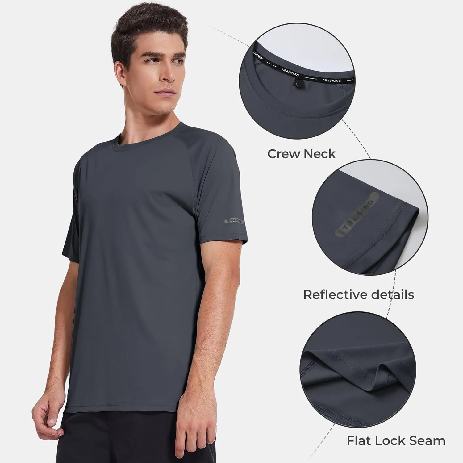 3 Pack Workout Shirts for Men Short Sleeve UPF 50  Sun Protection Tee Moisture Wicking Athletic Rash Guard T-Shirts Running