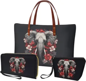 3 PCS Top Handle Tote Shoulder Bag for Women, Large Casual Handbag with Matching Wallet Cosmetic Case