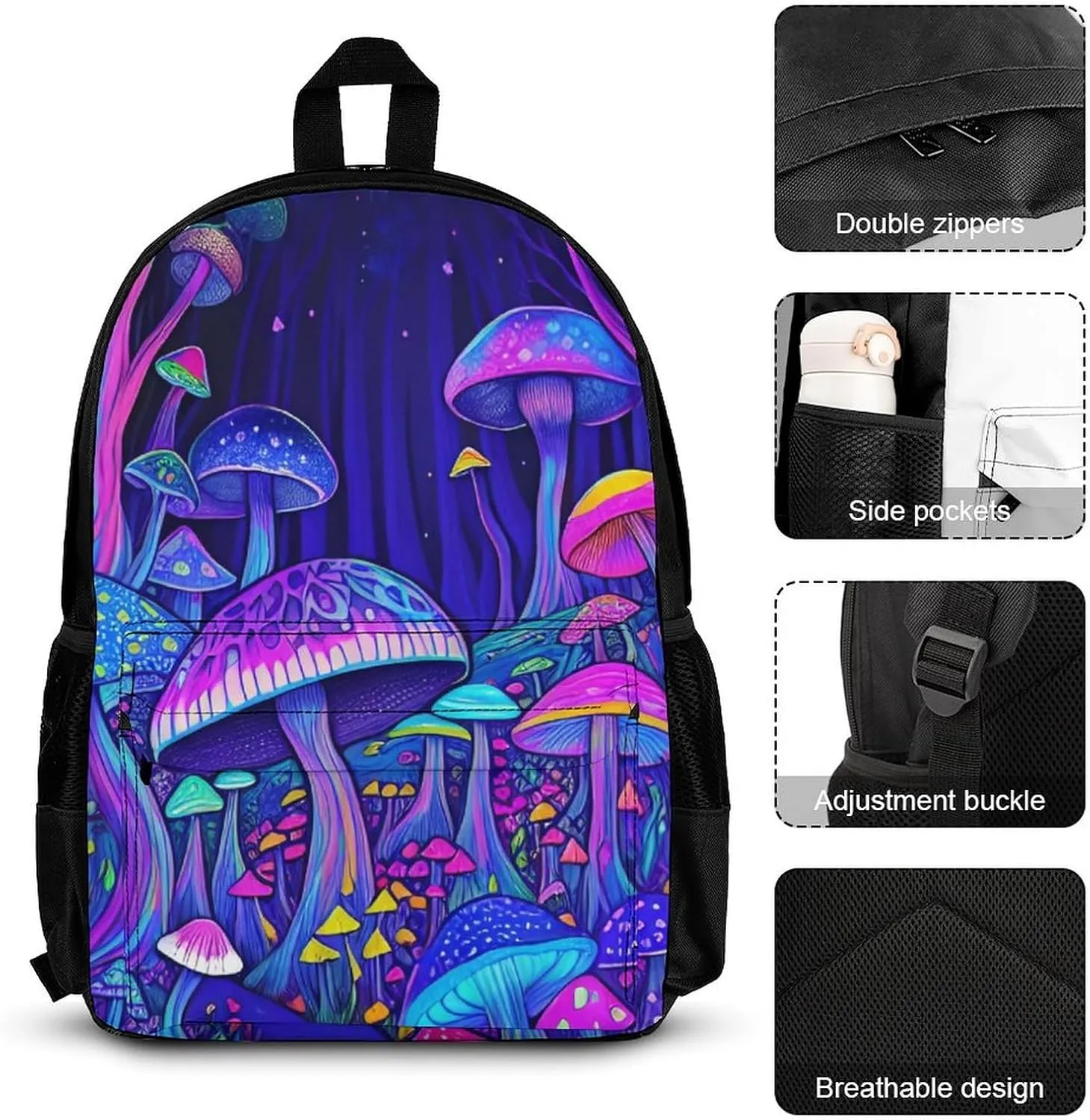 3 Piece Rucksack Sets, Magic Mushrooms Fairytale Mushrooms Scenery Psychedelic Art Bookbag Lunch Bag Pencil Case, Daypack Backpack, Travel Hiking & Camping Rucksack, Laptop Backpack