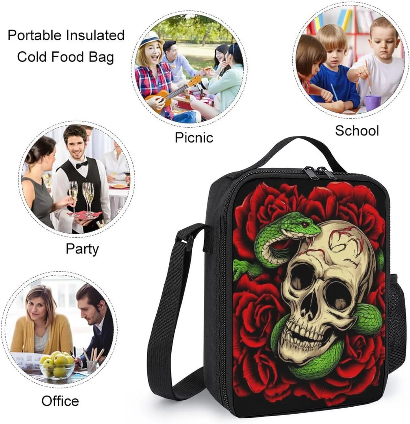 3-Pieces Backpack Skull Red Rose Florals Snake Art (1) Backpack Purse for Women Rucksack for Ladies Shoulder Bag