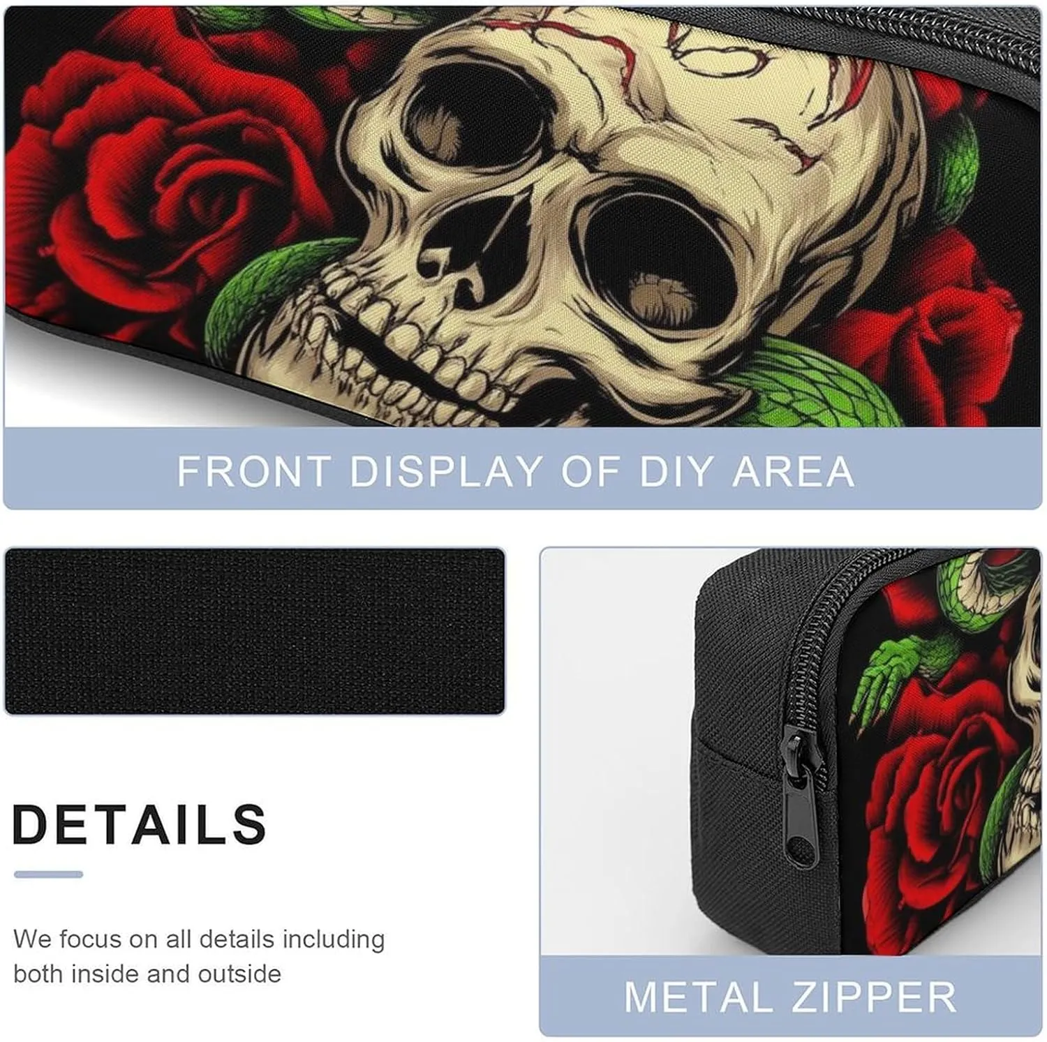 3-Pieces Backpack Skull Red Rose Florals Snake Art (1) Backpack Purse for Women Rucksack for Ladies Shoulder Bag