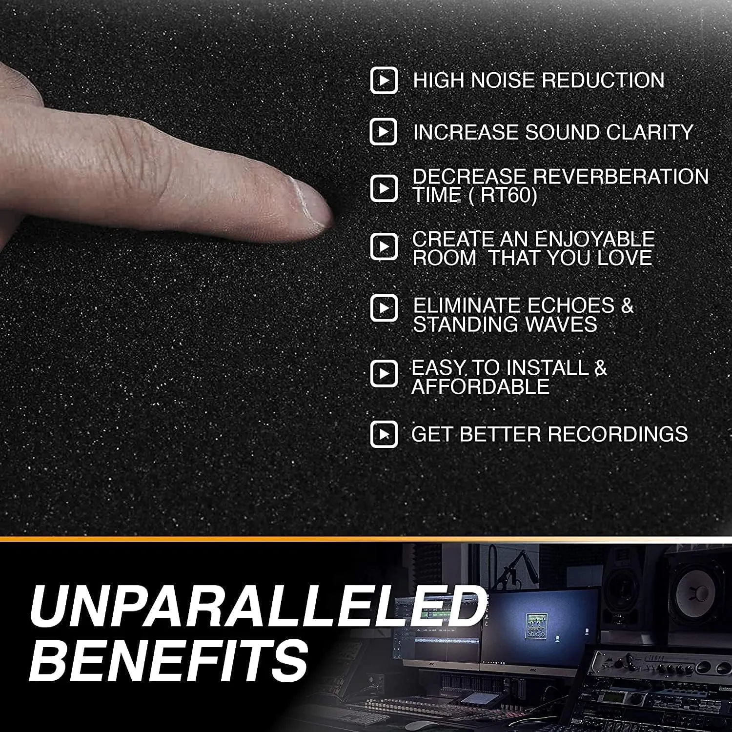 36 Pack Self-Adhesive Acoustic Panels 1 X 12 X 12 Inches - Acoustic Foam - Studio Foam Wedges - High Density Panels - Soundproof Wedges - Charcoal