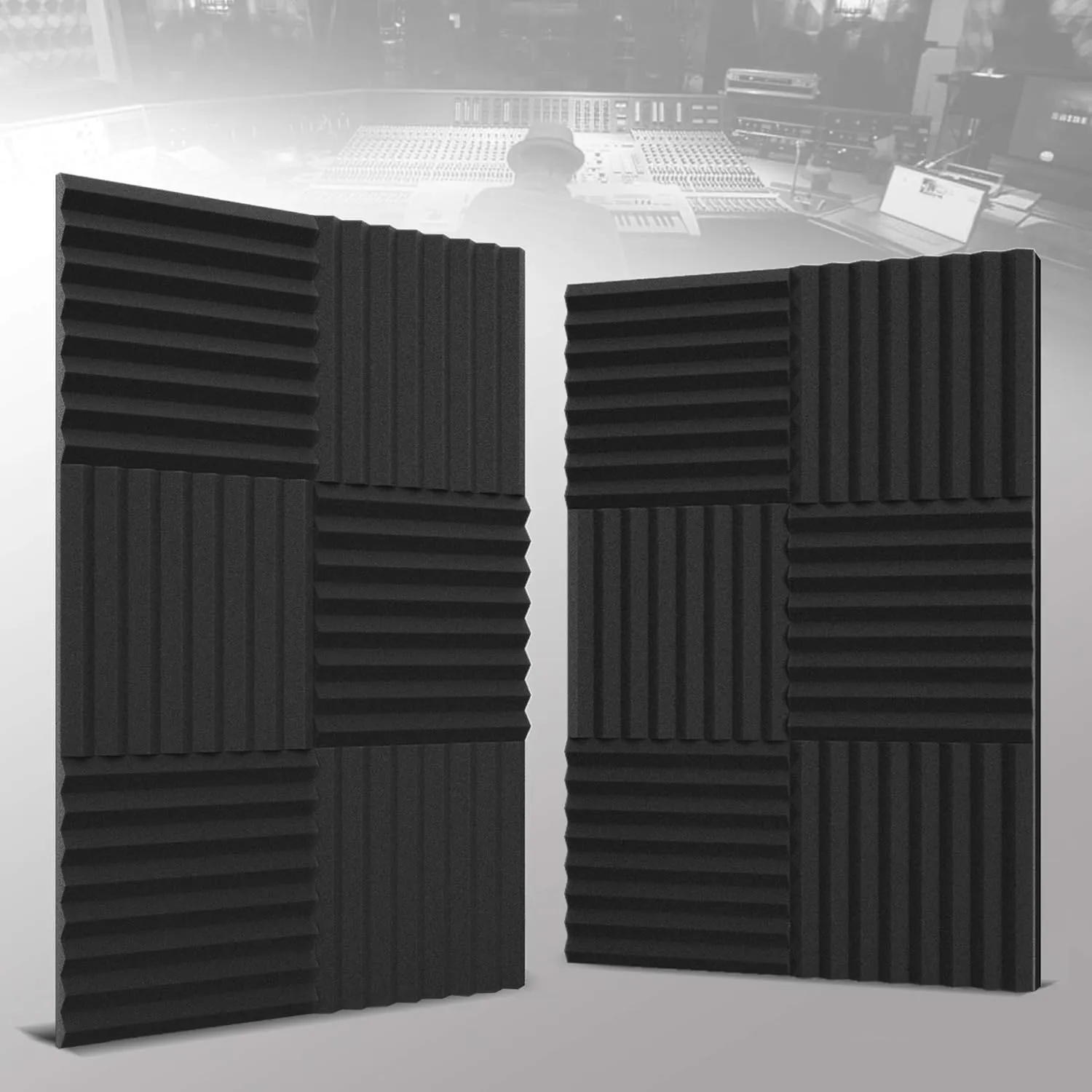 36 Pack Self-Adhesive Acoustic Panels 1 X 12 X 12 Inches - Acoustic Foam - Studio Foam Wedges - High Density Panels - Soundproof Wedges - Charcoal