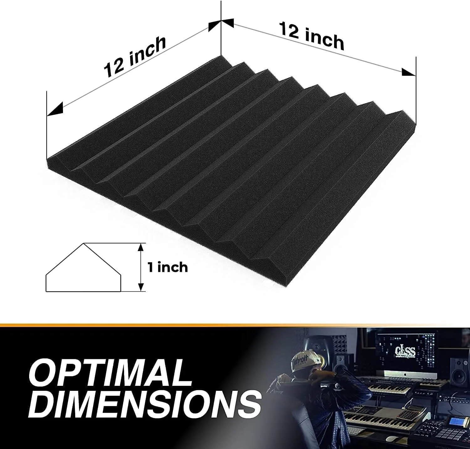 36 Pack Self-Adhesive Acoustic Panels 1 X 12 X 12 Inches - Acoustic Foam - Studio Foam Wedges - High Density Panels - Soundproof Wedges - Charcoal