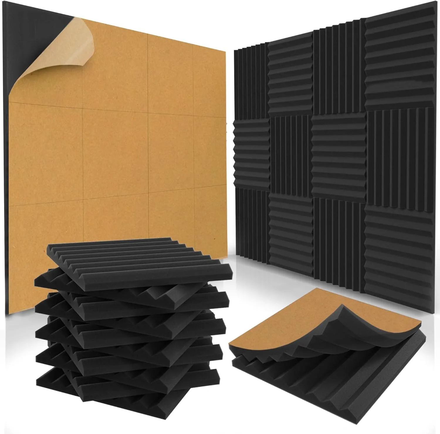 36 Pack Self-Adhesive Acoustic Panels 1 X 12 X 12 Inches - Acoustic Foam - Studio Foam Wedges - High Density Panels - Soundproof Wedges - Charcoal