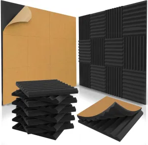 36 Pack Self-Adhesive Acoustic Panels 1 X 12 X 12 Inches - Acoustic Foam - Studio Foam Wedges - High Density Panels - Soundproof Wedges - Charcoal