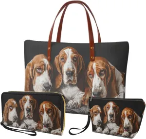 3PCS Tote Bag with Wallet, Purse and Wallet Set for Women Large Top Handle Purse Casual Satchel Handbag