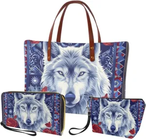 3PCS Tote Bag with Wallet, Purse and Wallet Set for Women Large Top Handle Purse Casual Satchel Handbag