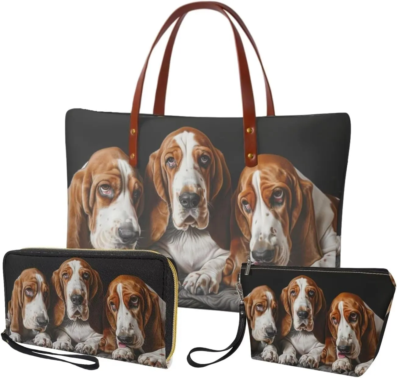 3PCS Tote Bag with Wallet, Purse and Wallet Set for Women Large Top Handle Purse Casual Satchel Handbag