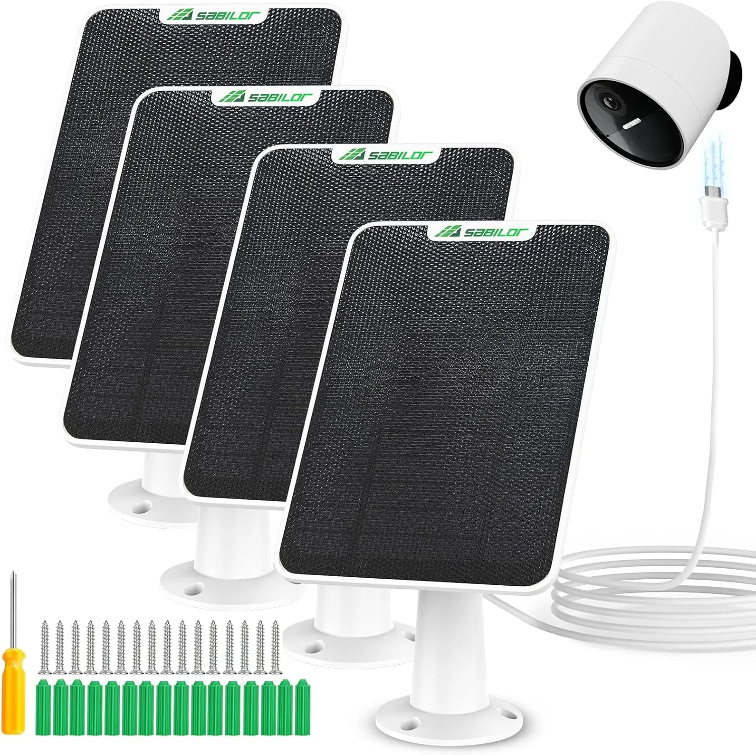 4 Pack 6W Solar Panel for SimpliSafe Outdoor Camera IP65 Weatherproof Solar Panel Charger Compatible with SimpliSafe Camera Solar Panels with Secure Wall Mount 9.8ft Cable 360° Adjustable Bracket