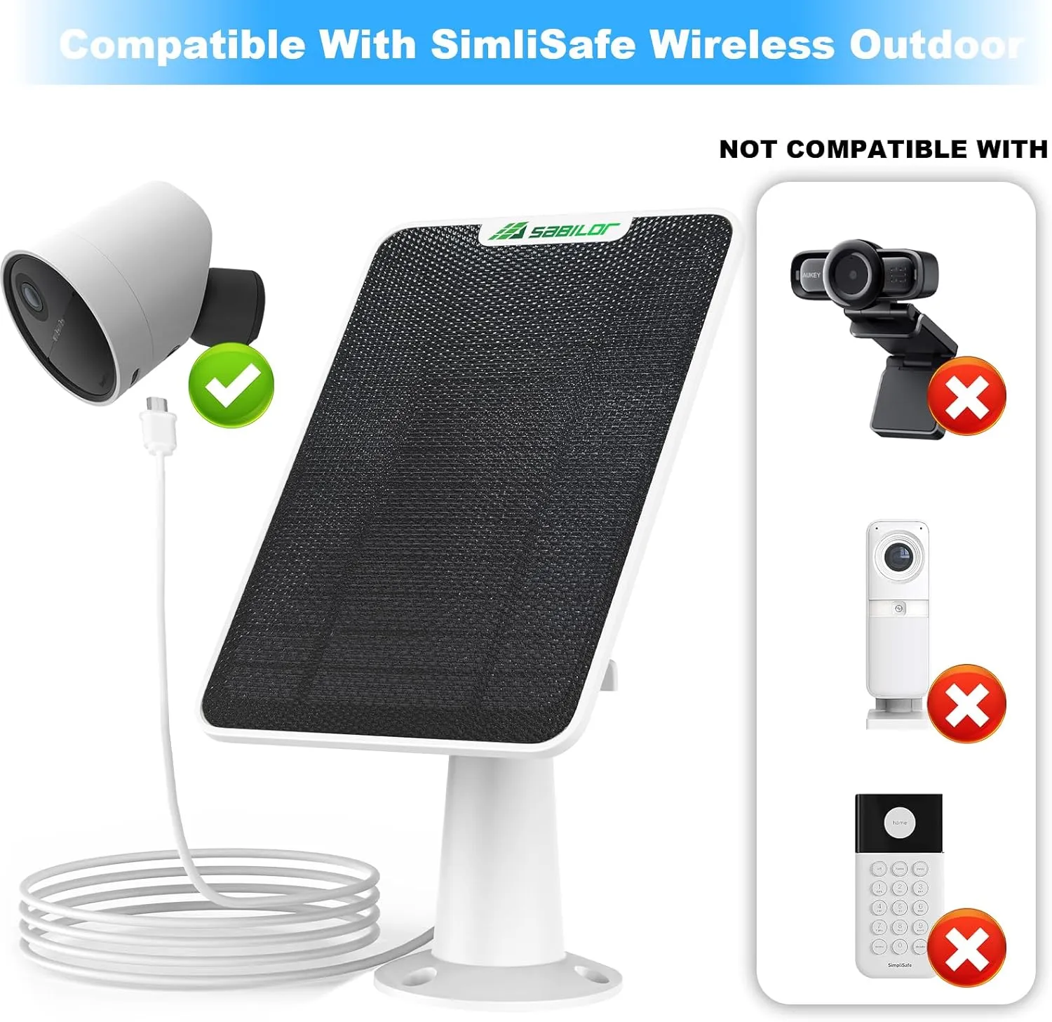 4 Pack 6W Solar Panel for SimpliSafe Outdoor Camera IP65 Weatherproof Solar Panel Charger Compatible with SimpliSafe Camera Solar Panels with Secure Wall Mount 9.8ft Cable 360° Adjustable Bracket