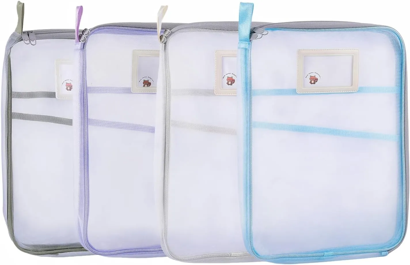 4-Pack Mesh Bags with Zipper – Stationery Folder Organizer Bag Set for School, Office, and Subject Papers – Ideal Document Pouches for Kids and College Students【Without Lanyards】