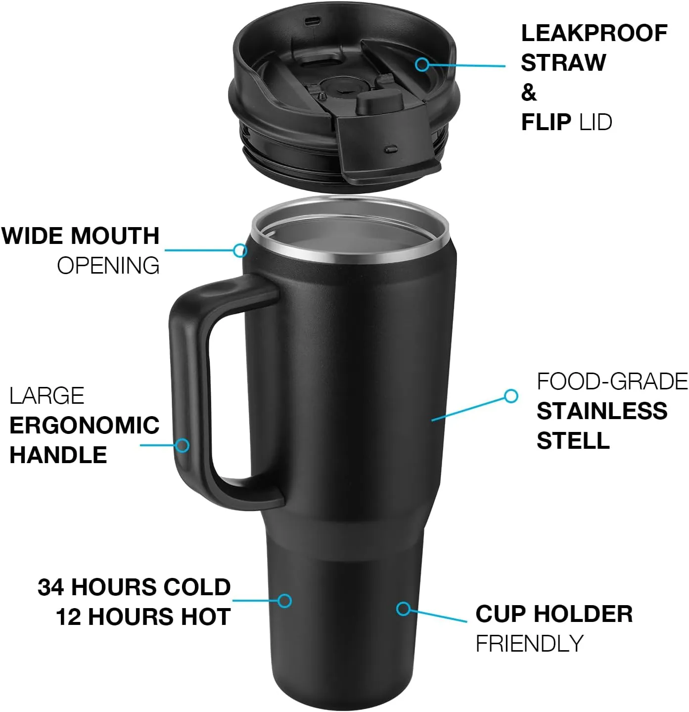 40 oz Tumbler with Handle, Insulated Tumblers with Lid and Straw, Large Metal Sports Water Bottle Jug, Thermal Stainless Steel Travel Coffee Mug Cup, Classic Red