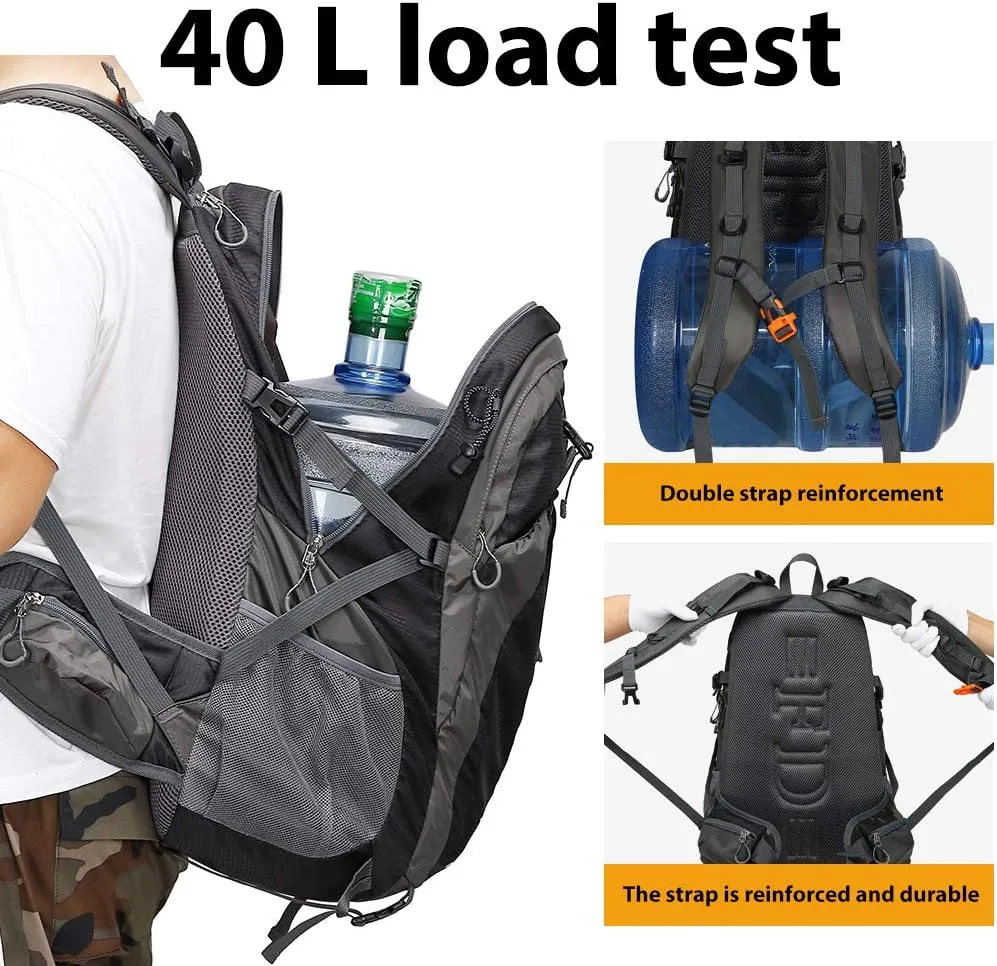40L Waterproof Lightweight Outdoor Daypack Hiking,Camping,Travel Backpack for Men Women Black