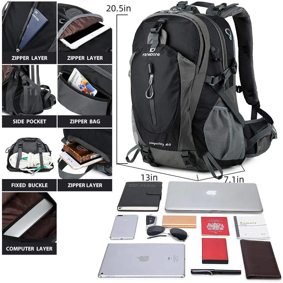 40L Waterproof Lightweight Outdoor Daypack Hiking,Camping,Travel Backpack for Men Women Black