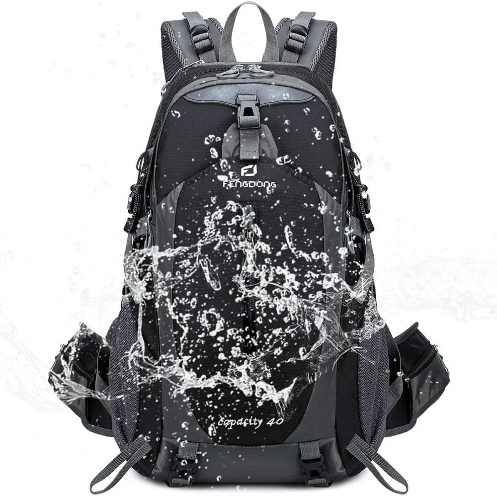40L Waterproof Lightweight Outdoor Daypack Hiking,Camping,Travel Backpack for Men Women Black
