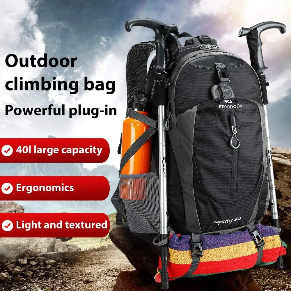 40L Waterproof Lightweight Outdoor Daypack Hiking,Camping,Travel Backpack for Men Women Black